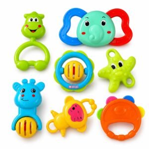 Baby Products Toys 7 Pcs Rattle Set with Teathers for New Born Baby Gifts, Toy for Babies, Non-Toxic