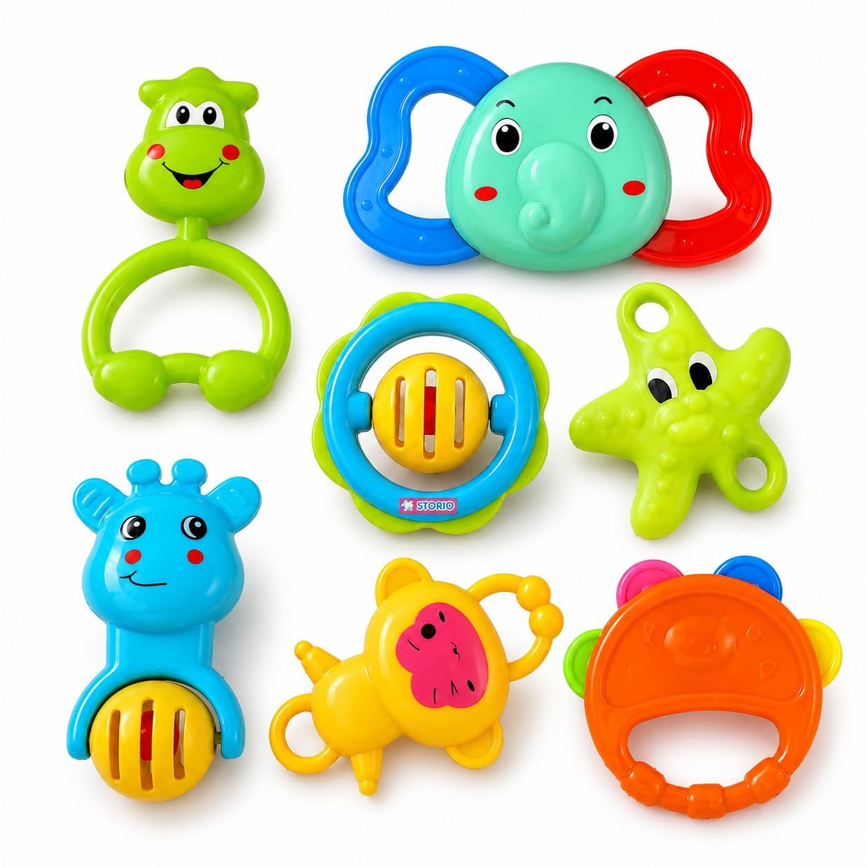 Baby Products Toys 7 Pcs Rattle Set with Teathers for New Born Baby Gifts, Toy for Babies, Non-Toxic